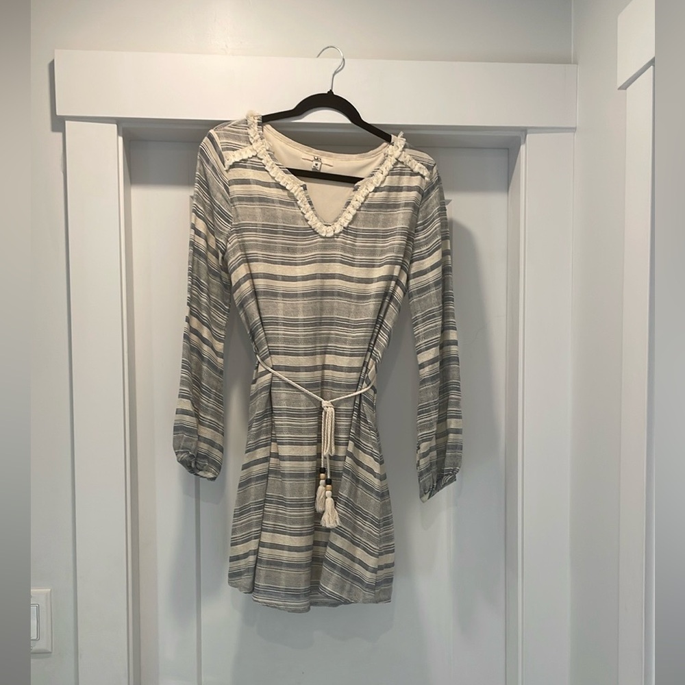 Striped Gray and Cream Boho Women's Dress